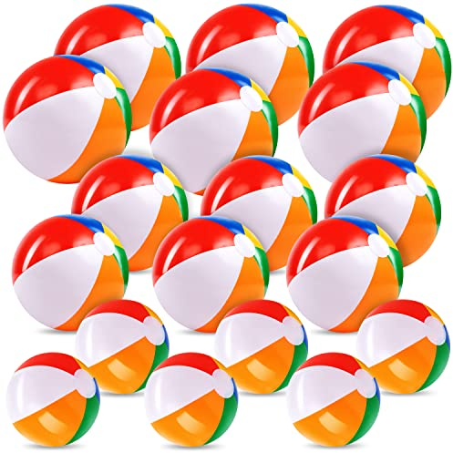 JOYIN Palloni da Spiaggia Arcobaleno (18 Pack), Set Combo Include 18 Palloni da Spiaggia Gonfiabili In 20“/50.8cm (6pz), 16”/40.6cm (6pz) E 12/30.5cm (6pz) Multi-colore