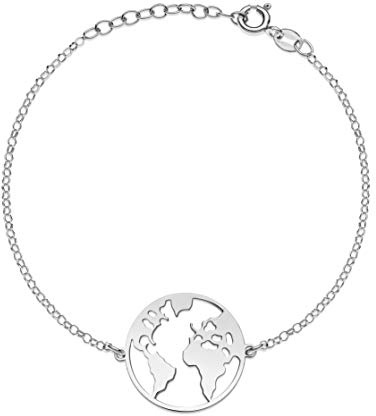 AKA Gioielli® - Damen Armband Weltkugel 925 Sterlingsilber Rhodiniert - Globus Weltkarte anhänger