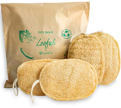 Natural Loofah Exfoliating Sponge (4 Pack) - Organic Loofah for Body - Biodegradable Shower Luffa - Natural Bath Sponges Loufa - Estropajos para el Cuerpo