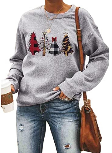 Barlver Women Christmas Sweatshirts Fleece Sweater Holiday Vacation Graphic Tees Oversized Pullover Tunic Tops Shirts 4088 M