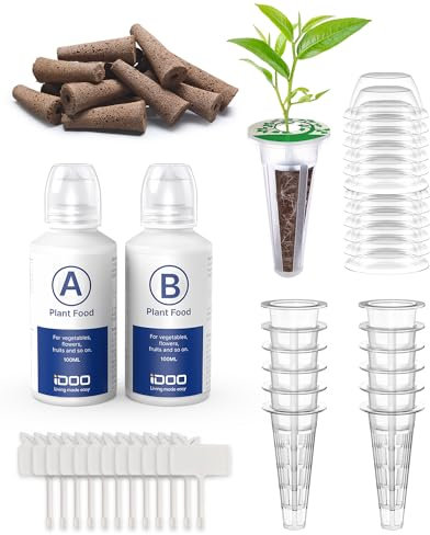 iDOO Replacement Accessories, Hydroponics Growing System, Hydroponics, Hydroponic Plant Food, 12 pcs Growth Sponges, 12 pcs Basket Kit, 12 pcs label card, 12 Domes and A&B Solid Nutrient
