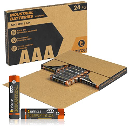Batterie LR03 AAA Pile Ministilo per Telecomandi Radio Orologi da Parate Torce Giocattoli Uniross Alcaline Industrial a Lunga Durata da 1,5V - 24 Batterie