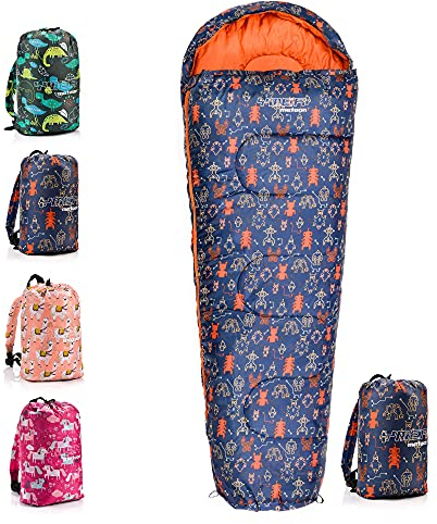 meteor Premium Kinder-Schlafsack mit Rucksack Ultraleicht Kinder Hüttenschlafsack Komfortbel Jugendliche Camping Deckenschlafsack Schlafsack Mini Sleeping Bag