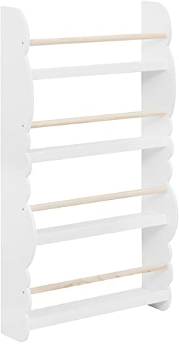 WOLTU Kinder Bücherregal Wand, Bücher-Organizer mit 4 Ablagen, Kinderregal für Buchaufbewahrung, Wandregal Kinderzimmer aus Kiefernholz E1 MDF, für Spielzimmer, Weiß