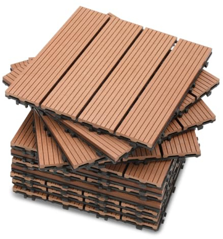 Cecaylie 11er Pack WPC Terrassenfliese,Braun Holzfliesen 30x30 cm - 1 m² .Ideal für den Außenbereich Klickfliesen für Balkon, Garten & Terrasse | einfach, schnell & praktisch verlegt