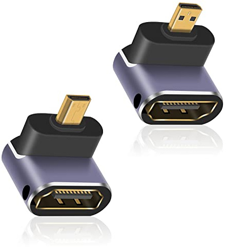Maxhood Micro HDMI to HDMI Adapter 8K, Up & Down Angle 90 Degree Micro-HDMI 2.1 Male to Female Extension Adapter with Bidirectional 48Gbps High Speed for Hero 7/Raspberry Pi 4, 2-Pack
