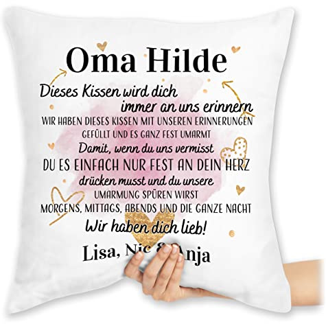 Kissen 40x40 Zierkissen - Großmutter - Geschenk für Oma Weihnachten Geschenkideen Omi - 40 x 40 cm - Weiß - Grandma Herz kissenhülle Omas Hilde sitzkissen omis an unsere füllung Grandmas