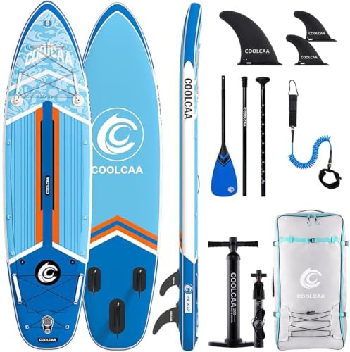 COOLCAA SUP Board, 355cm (Extra Groß) Stand Up Paddling Board, Aufblasbares Stand-Up Paddle Board mit 86cm Extra Breit, Fishing Paddleboard mit Zubehör & Tragetasche für Adults, 222 kg