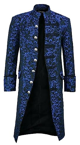 Halloween Herren Kostüm-Outfits Steampunk Oberteile Renaissance Mantel Gehrock Vintage Party Oberbekleidung Slim Fit Frack Mantel Uniform Versorgen Kölner Unterteile Uniform Frack Jacke（4-Blue，XXL）
