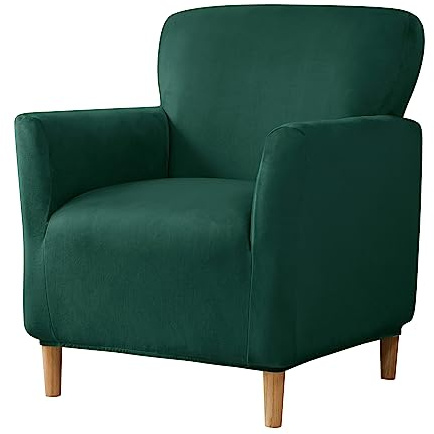 Elehealthy Stretch Chair Covers Banquet Armchair Slipcovers Luxury Velvet Armchair Sofa Covers Chair Slipcover Anti-Slip Furniture Protector for Living Room Friendly for Kids Pets (Dark Green)