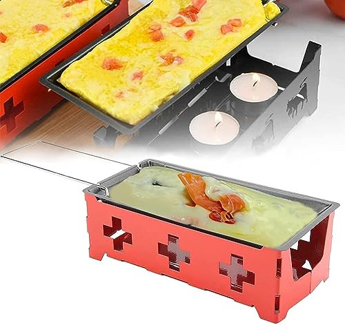 FURLOU Käse-Raclette-Schmelzgrill, tragbares Raclette-Grill- und Käseschmelz-Set, Käseschmelzpfanne bei Kerzenlicht, antihaftbeschichtetes Mini-Rotaster-Backblech-Herd-Set für die Heimküche red