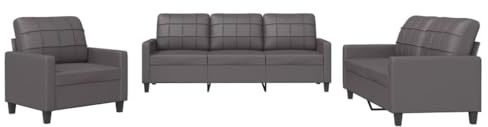 vidaXL 3-TLG. Sofagarnitur mit Kissen Grau Kunstleder
