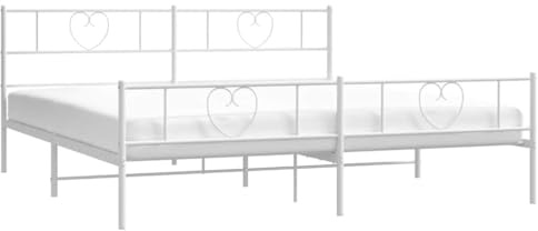 vidaXL Bettgestell, Bettrahmen mit Kopfteil Fußteil, Metallbett Bett mit Lattenrost, Doppelbett Gästebett Schlafzimmer, Metall Weiß 183x213cm