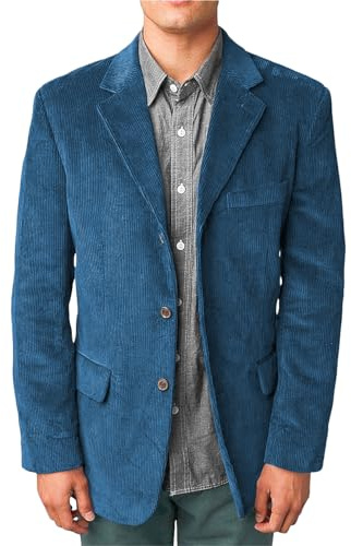 Blazer da uomo in velluto a coste da uomo giacca casual vintage slim fit con risvolto a punta tre bottoni 2024 giacca sportiva, XXL