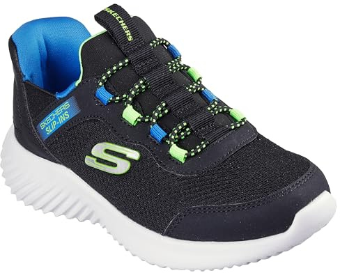 Skechers Niños Bounder Brisk-Burst Slip-In ENTRENADOR, Black Synthetic / Textile / Blue & Black Trim, 37 EU