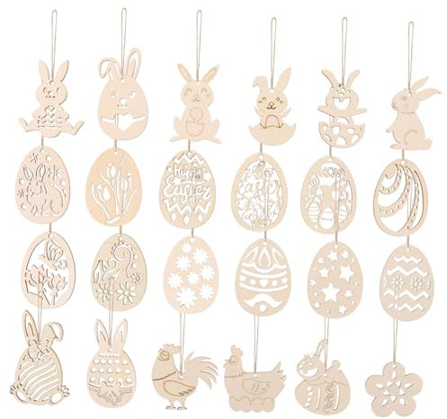 Zerodeko Eier 1 Set Osterdeko Holzanhänger In Stücke Geschnitten Ostern Basteln Selber Machen