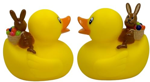MIJOMA 2er Set Badeenten Badewannenspielzeug, Handbemalt & Latexfrei, Perfekt für Partys, Geburtstage, Weihnachten, Baby-Partys & Mehr – Tolle Badezimmerdekoration, 8 cm Hoch (Enten mit Osterhase)