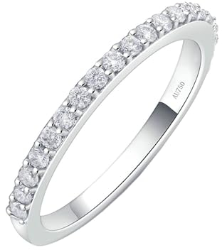 Skcess 18 Karat Weißgold Damenring Weiß Diamant Runden, Wedding Ring Eine Reihe Von Diamanten Ringe Frauen Größe 63 (20.1)