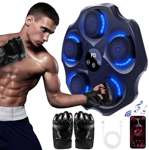 Lvelfe Music Boxing Machine, LED Elektronische Musik Boxing Machine mit Boxhandschuhen, 9 Geschwindigkeitsmodi und Zählmodus Unterstützt Bluetooth, Geschenk Für Erwachsene und Kinder Exercise