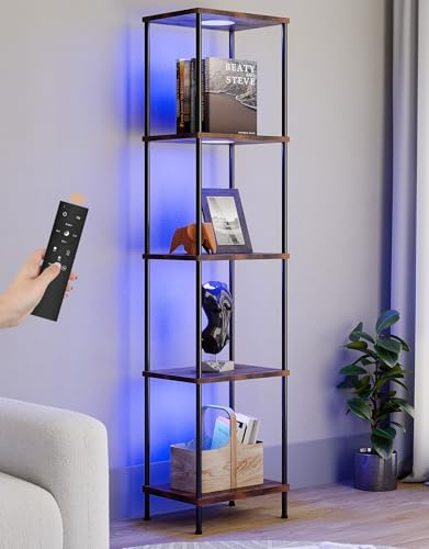 Display Shelf with RGBW Light, Color Changing Curio Cabinet, Floor Lamp with Shelves, Corner Pedestal Lamp, Tiered Organizer, Tower, Bedside Table, Bookcase for Living Room, Bedroom, Office