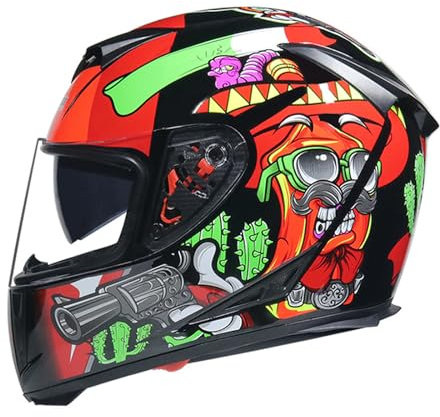 RYDZCLH Motorradhelm, Vorn Hochklappbarer Integralhelm Mit Doppelvisier, Für Herren Und Damen, DOT-Geprüfter Straßen-Scooter-Moped-Rennhelm,Orange,M 54~55cm