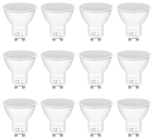 Lot de 12 Ampoules LED GU10 5W Equivalent 50W, 6000K 400LM AC 220-240V, Angle de Lumière 120° Non Dimmable Sans Scintillement économie Ampoule GI10 LED Blanche Froide pour Chambre Salon Cuisine Jardin