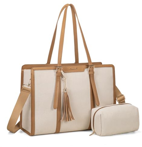 LOVEVOOK Laptop Handtasche Damen 15,6 Zoll Tote Shoulder Crossbody Bag Groß Canvas Shopper Tasche Elegante Schultertasche Aktentasche Arbeitstasche Lehrertasche für Büro Business Work Reise Freizeit