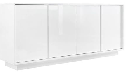 AltoBuy LYSIANE - Buffet 4 Portes Finition Blanc Laqué Brillant Weiss