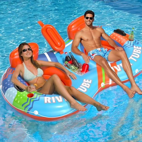 Large Inflatable River Tube 2 Person, Swimming Pool Inflatables for Adults, Inflatable Pool Floats Adult, Water Leisure Inflatable Lounger, Pool Toys Water Hammock (RT-01)