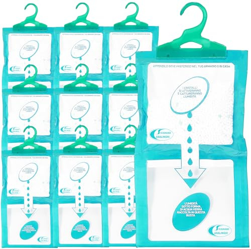 Sicignano | Set 10 Deumidificatori con Appendino 2 in 1, Anti-Umidità e Anti-Odore, Capacità 500 ml, Ideale per Armadi e Ambienti Domestici, Fragranza Muschio Bianco
