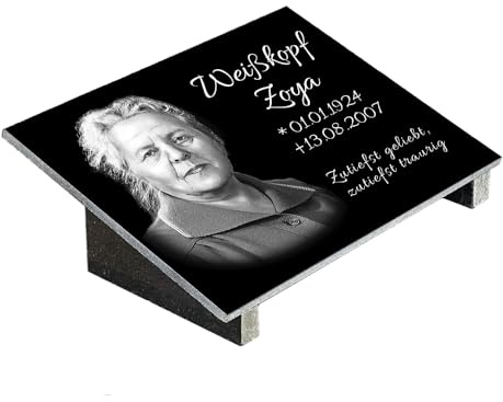 Grabplatte mit Porträt aus Granit, personalisierbar Gedenktafel für Urnengrab, Grabstein für 1-2 Pers., Urnengrabstein N29 (30x40cm mit Stützen)