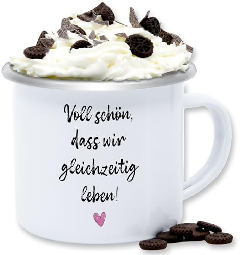 Emaille Tasse Blechtasse - Tassen - Voll schön dass wir gleichzeitig leben I Freundschaft Geschenk für Pärchen Geschenke Valentinstag I Weihnachten Geschenk für Freunde Weihnachten I BFF - 300