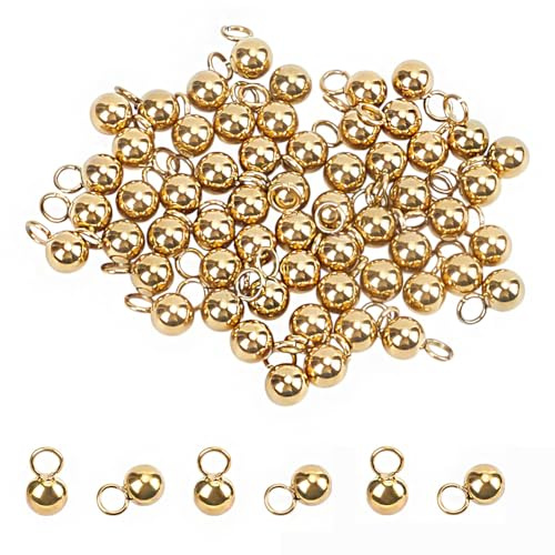 HOBBIESAY Ball Charm 18K Gold Plated Stainless Steel Sphere Dangle Charms, Stainless Steel Round Ball Pendants Silver Sphere Charms for Jewelry Making Charm DIY Earrings Bracelet Necklace Craft
