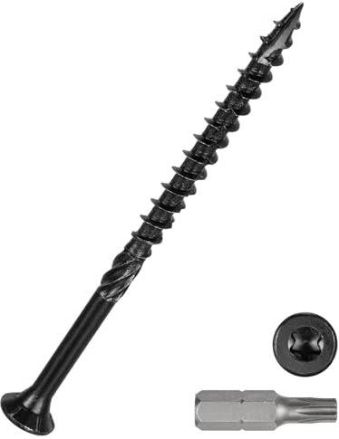 DTGN 150Pack #9x3 Deck Wood Screws kit Carbon Steel Black | Wood Screws Epoxy-Coated Decking Screws W/ T25 Torx Star Drive Bit,Good for Decks,Fences,Frames,Farms,Outdoor Furniture