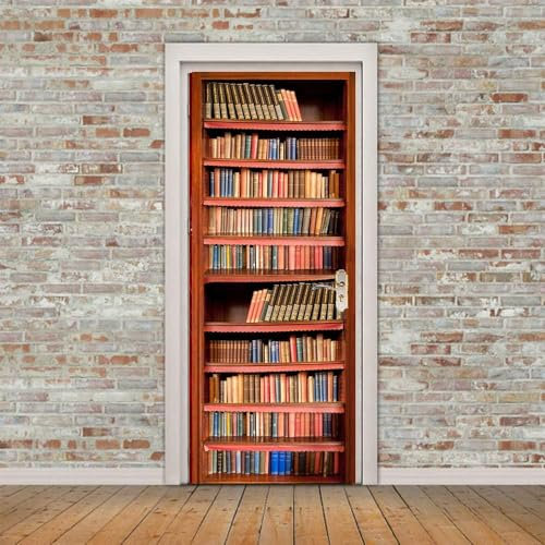 Türbekleben Bücherregal Türtapete, Selbstklebend TürPoster Bücherregal Türbilder, 3D Fototapete Türfolie Poster Tapete Türaufkleber Tür Tapeten 88 x 200 cm q8013