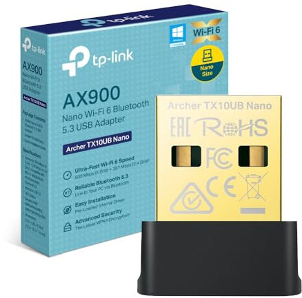 TP-Link AX900 WiFi 6 WiFi USB, Bluetooth 5.3, Chiavetta WiFi per PC Fisso, Dual Band 5GHz 600Mbps + 2.4 GHz 286 Mbps, Supporta Windows 11/10, Design Nano, MU-MIMO, OFDMA, WPA3, Archer TX10UB Nano