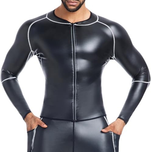 Ausing Briljant läderkappa herr långärmad jacka biker-konstläder sportjacka herr vardaglig stil lätt klubbkläder, svart, 3XL