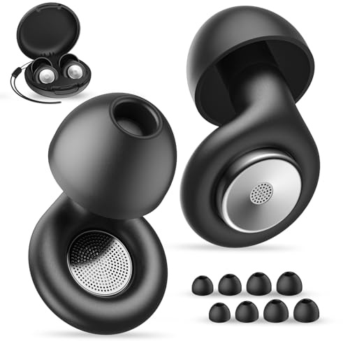 Ear Plugs for Sleeping Noise Cancelling, 30dB Noise Reduction Earplugs, Soft Silicone Reusable Hearing Protection Earplugs for Deep Focus, Work, Travel, Concert with Case & 8Eartips,HTA-Black