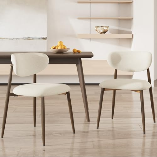 COLAMY Küchenstuhl Esszimmerstühle 2er Set, Moderne Polsterstuhl Essstühle mit Fester Rückenlehne, Stoff Esszimmerstühl mit Metallbeinen für Esszimmer, Küche, Restaurant, Beige