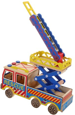 Sosoport Wooden Ladder Truck Model for Boys and Girls Fire Truck Learning Toy Boys and Girls Scenario