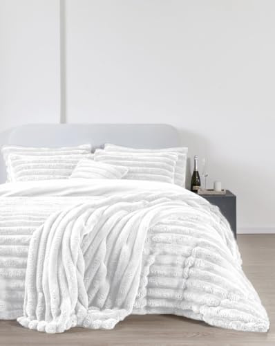 Artistic Fashionista Limited Set di biancheria da letto con copripiumino e federe in pile Sherpa, lussuoso, a costine, super morbido, soffice, soffice, termico, in pile Sherpa (bianco, singolo)