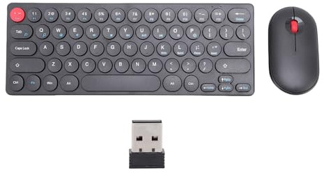 FAUOSWUK Tastiera Wireless e Mouse, Tastiera retrò a 2,4 GHz e Combinazione di Mouse da 1200 Dpi con Ricevitore, Sonno Automatico per Computer, Laptop, PC (#1)