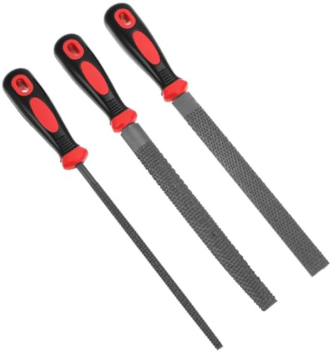 QWORK Set med 3 raspelfilar, dubbla filer av T12-kolstål med halkfritt handtag – halvcirkelformade, runda och platta filer för metall, trä och plast