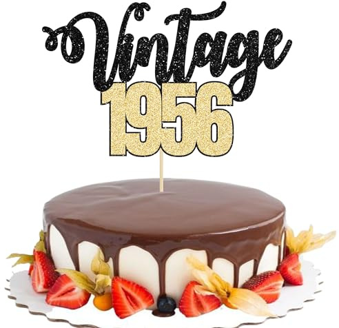 Gyufise 1 Pack Vintage 1956 Cake Topper Glitter Happy 70th Birthday Cake Decorations for 70th Men and Women Birthday 70 Fabulous and Happy Seventy Party Supplies Black Gold