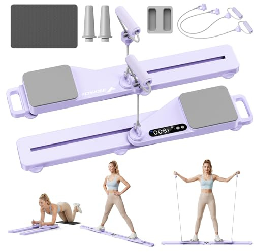 MERACH Pilates Reformer – Pilates Board Multifunktions Reformer für Pilates mit Widerstandsbändern zählen und Kniepolster, 120 KG klappbar, Fitnessgeräte für Zuhause Bauchtrainer für Zuhause