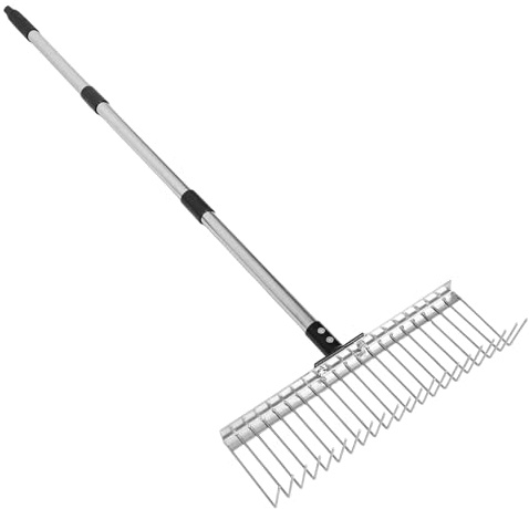 OSALADI Râteau de Jardin Manuel Robuste 21 Dents en Métal avec Manche Télescopique 125 M Démontable pour Ramassage Feuilles Scarification Pelouse et Entretien Parterres de Fleurs