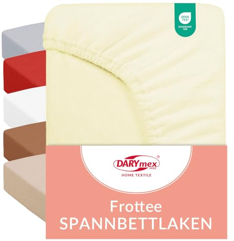 Darymex Frottee Spannbettlaken 90x200 cm, Baumwolle, bis 20 cm, Creme | Elastisches Spannbetttuch, Frottee-Bettlaken, für Matratzen bis 20 cm Höhe, Baumwolle, 90 x 200 cm