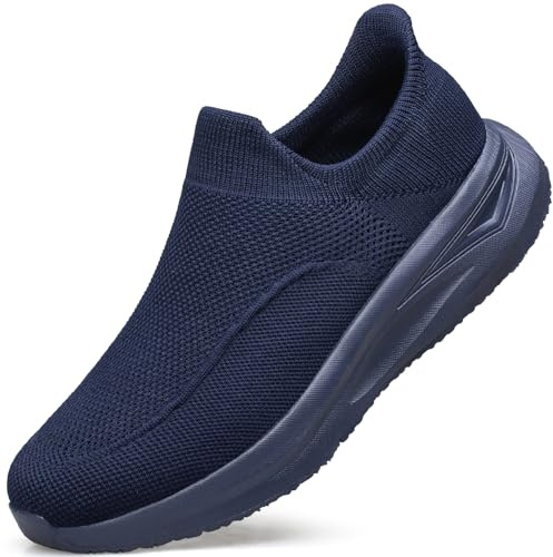HOIYHEK Mens Slip On Trainers Lightweight Breathable Walking Running Shoes Casual Soft Mesh Tennis Shoes Sneakers Navy Blue Size 10