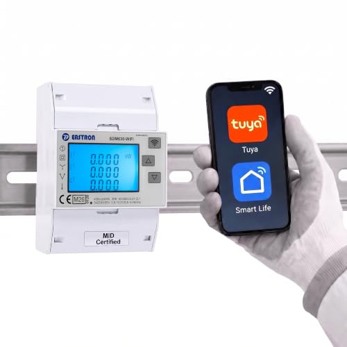 Eastron SDM630-WIFI-MID Misuratore di energia - Misuratore di energia WiFi wireless trifase 100A su guida DIN - Lettura remota tramite app Tuya e Smart Life, nessun costo di abbonamento - Monitor