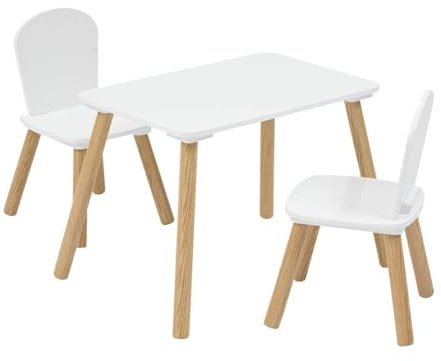 Acomoda Textil - Set Infantil de Mesa y 2 Sillas para Niños, Conjunto de Muebles para Dormitorio, Sala de Juegos o Guardería, Ideal para Dibujar, Leer, Estudiar, Jugar y Manualidades. (Blanco)